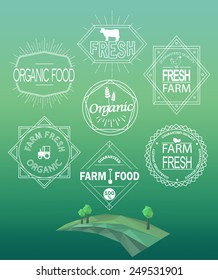 Vector farm fresh logos and emblems in outline style. Set of Retro Vintage Insignias and Logotypes.  Labels, Badges, Frames and Other Design Elements. 