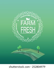 Vector farm fresh logotype in outline style. Geometric crystal farmer field and trees in polygon style.