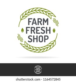 Vector farm fresh shop logo set color line style isolated on background for healthy food market, farming product, organic company, vegan cafe, eco store, nature firm, garden. 10 eps