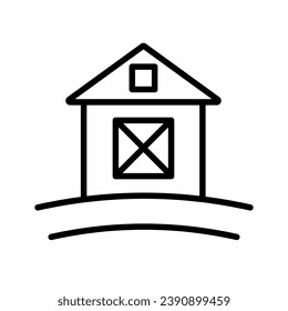 Vector farm house icon template. Linear organic farming symbol illustration with field, sun, rays. Natural food logo background for healthy fresh eco products, farmers market.