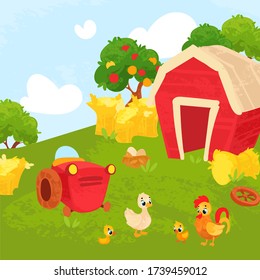 Vector farm illustration. Farm animals. Vector illustration for children's books, puzzle or games.