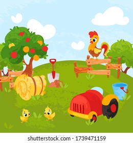 Vector farm illustration. Farm animals. Vector illustration for children's books, puzzle or games.