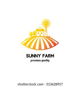 Vector Farm Logo Organic Illustration House Field And Sun Template Food Eco