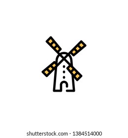 Vector farm mill icon template. Line wind generator symbol illustration. Local agriculture farmer logo background for eco business, wheat factory