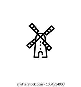 Vector farm mill icon template. Line wind generator symbol illustration. Local agriculture farmer logo background for eco business, wheat factory