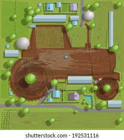 Vector Farm Top View (the Silhouette Of A Tractor)