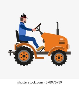 Vector farm tractor with farmer