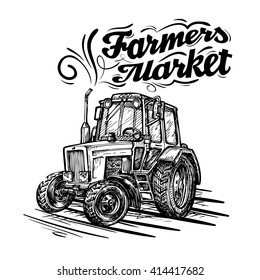 vector farm tractor hand drawn isolated on a white background