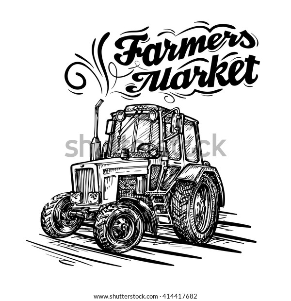 vector farm tractor hand drawn isolated on a\
white background
