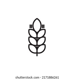 Vector farm wheat ear icon template. Whole grain symbol line illustration for organic eco business, agriculture, beer, bakery. Gluten Free Logo Background