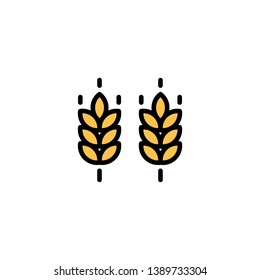 Vector farm wheat ears icon template. Line whole grain symbol illustration for organic eco business, agriculture, beer, bakery. Gluten free logo background