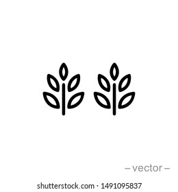 Vector farm wheat ears icon template. Line whole grain symbol illustration for organic eco business, agriculture, beer, bakery. Gluten free logo background
