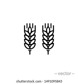 Vector Farm Wheat Ears Icon Template. Line Whole Grain Symbol Illustration For Organic Eco Business, Agriculture, Beer, Bakery. Gluten Free Logo Background