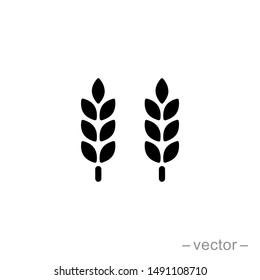 Vector farm wheat ears icon template. Line whole grain symbol illustration for organic eco business, agriculture, beer, bakery. Gluten free logo background
