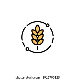 Plantilla de icono de las orejas de trigo de la granja de vectores. Esbozar ilustración de símbolo de grano completo. Concepto de diseño libre de gluten. Signo del ciclo de la avena agrícola