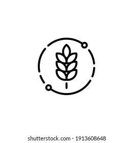 Vector farm wheat ears icon template. Linear whole grain symbol illustration. Simple oat growth design concept. Farm agriculture oat cycle sign