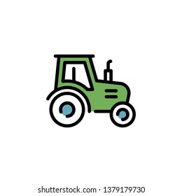 Vector farmer tractor icon logo template. Line village harvest truck illustration. Color sign background for agriculture business, local market. Farm organic food symbol with heavy machinery