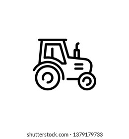 Vector Farmer Tractor Icon Logo Template. Line Village Harvest Truck Illustration. Flat Sign Background For Agriculture Business, Local Market. Farm Organic Food Symbol With Heavy Machinery