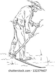 vector - farmer  with a vintage scythe isolated on background