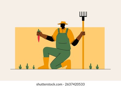 Vector of farmers harvesting crops in autumn season, illustrated in silhouette style