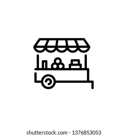 Vector Farmers Market Stall Icon Template. Local Farm Food Stand Logo Background. Line Fruit And Vegetable Cart Shop Symbol Illustration. Flat Greengrocer Store Business With Organic Eco Bio Products