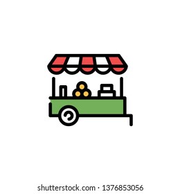 Vector farmers market stall icon template. Line fruit and vegetable cart shop symbol illustration. Local farm food stand logo background. Flat greengrocer store business with organic eco bio products