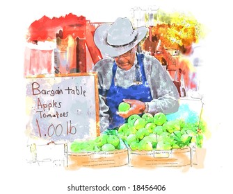 Vector Farmer's Market Watercolor Painting