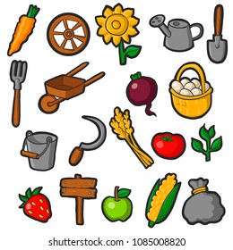 vector farming doodle set, hand drawn illustration