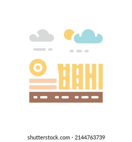 Vector farming fields landscape white line icon. Symbol and sign illustration design.