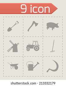 Vector farming icons set on grey background