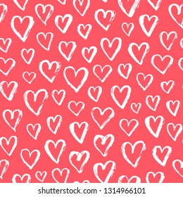 Vector fashion abstract seamless pattern with hearts on Happy Valentines Day. Cartoon doodle illustration background