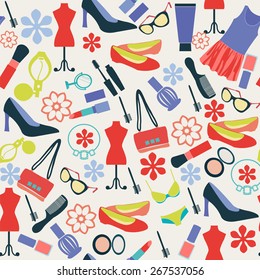 Vector Fashion background cloth and accessories, beauty in  Flat style - Illustration