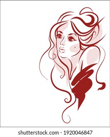 
VECTOR fashion Background with a
stylish  original hand-drawn graphics sketch portrait  with beautiful young girl  for design beauty logo 