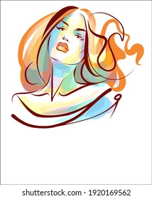 
Moda VECTOR Fondo con estilo  retrato original de dibujo gráfico a mano  con el logotipo de belleza de diseño para jovencita 