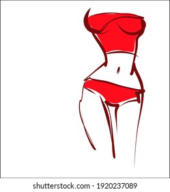 
Fondo de la moda del VECTOR con
elegante  gráfico original de dibujos gráficos dibujados a mano con el hermoso modelo de chica joven en bikini para el logo de belleza de diseño 
