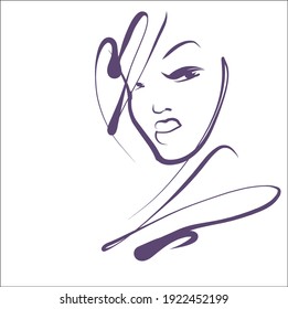 
VECTOR fashion  Background with a
stylish  original hand-drawn graphics sketch portrait  with beautiful young girl model for design beauty logo 