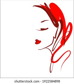 
Fondo de la moda del VECTOR con
elegante  retrato original de dibujo gráfico a mano  con el hermoso modelo de chica joven modelo de diseño logotipo de belleza 
