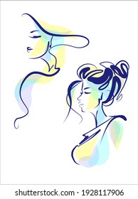 
Fondo de la moda del VECTOR con
elegante  retrato original de dibujo gráfico a mano  con el hermoso modelo de chica joven modelo de diseño logotipo de belleza 
