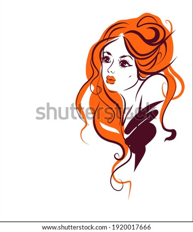 
VECTOR fashion Background with a
stylish  original hand-drawn graphics sketch portrait  with beautiful young girl  for design beauty logo 