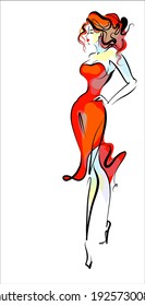 
VECTOR-Modehintergrund mit
stylische, handgezeichnete Skizze-Grafik mit schönem jungen Girdmodell in Kleid für Modedesign-Logo 
