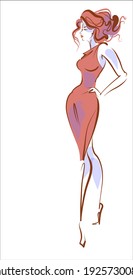 
VECTOR fashion Background with a
stylish  original hand-drawn sketch graphics with beautiful young girl model in dress  for fashion design logo 
