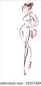 
Fondo de la moda del VECTOR con
diseño original y elegante de dibujos gráficos dibujados a mano con un hermoso modelo de chica joven en el logotipo de diseño de ropa 
