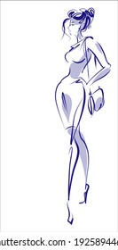 
VECTOR fashion Background with a
stylish  original hand-drawn sketch graphics with beautiful young girl model in dress  for fashion design logo 
