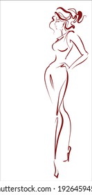 
VECTOR fashion Background with a
stylish  original hand-drawn sketch graphics with beautiful young girl model in dress  for fashion design logo 
