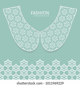 Vector fashion background. Vintage lace collar and decorative lace border with seamless texture. Geometric linear pattern in arabian style, isolated design elements, retro decoration