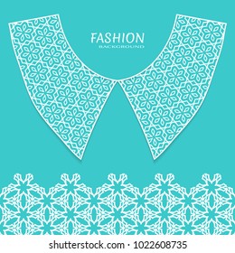 Vector fashion background. Vintage lace collar and decorative lace border with seamless texture. Geometric linear pattern in arabian style, isolated design elements, retro decoration