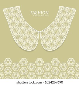 Vector fashion background. Vintage lace collar and decorative lace border with seamless texture. Geometric linear pattern in arabian style, isolated design elements, retro decoration