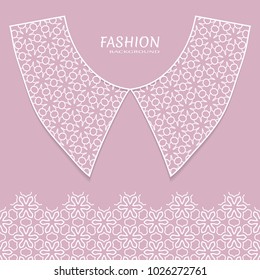 Vector fashion background. Vintage lace collar and decorative lace border with seamless texture. Geometric linear pattern in arabian style, isolated design elements, retro decoration
