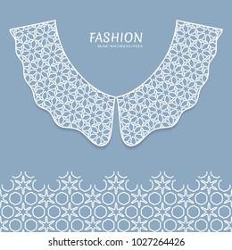 Vector fashion background. Vintage lace collar and decorative lace border with seamless texture. Geometric linear pattern in arabian style, isolated design elements, retro decoration