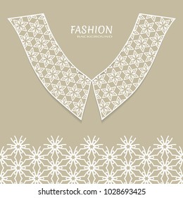 Vector fashion background. Vintage lace collar and decorative lace border with seamless texture. Geometric linear pattern in arabian style, isolated design elements, retro decoration